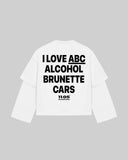 "I LOVE ABC ALOCHOL BRUNETTE CARS" Double-Sleeve