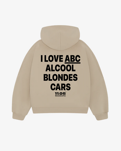 "I love ABC Alcohol Blondes Cars" Comfy Hoodie