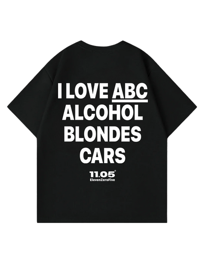 "I love ABC alcohol blondes cars" Oversized T-Shirt