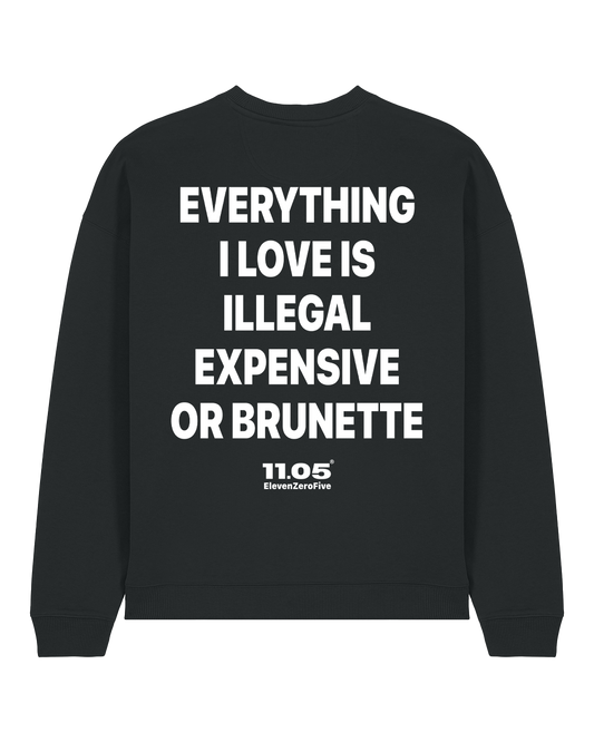 "Everything i love is illegal expensive or brunette" Felpa girocollo