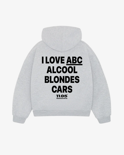 "I love ABC Alcohol Blondes Cars" Comfy Hoodie