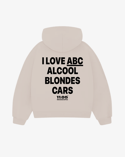 "I love ABC Alcohol Blondes Cars" Comfy Hoodie