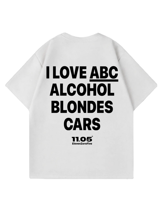 "I love ABC alcohol blondes cars" Oversized T-Shirt